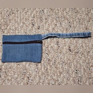 Blue Denim Wristlet Pouch With Black Zipper